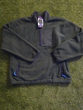 GAP Dark Green Mens Quarter Zip Fleece Pullover with Blue Accents